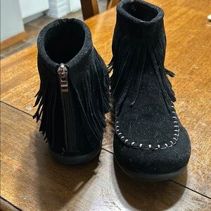 Black Moccasins with Fringe and Studs